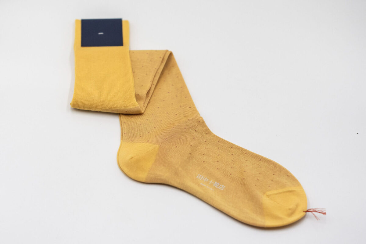 田中十靴店ロングホーズ　ピンドット柄 yellow×golden yellow