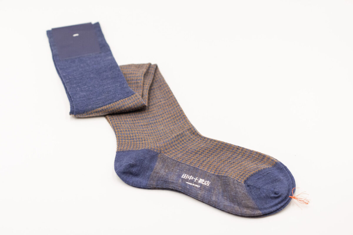 田中十靴店ロングホーズ　千鳥格子cobalt blue×khaki