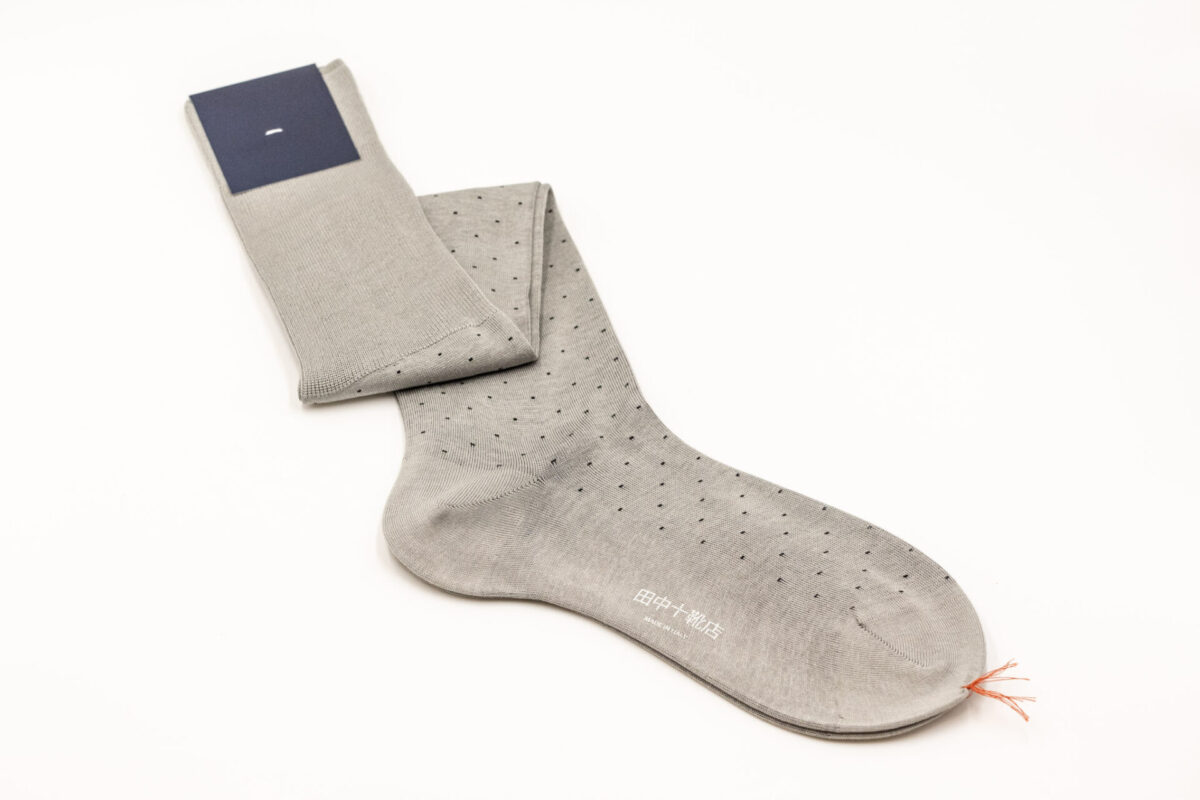 田中十靴店ロングホーズ　ピンドット柄 silver grey×black