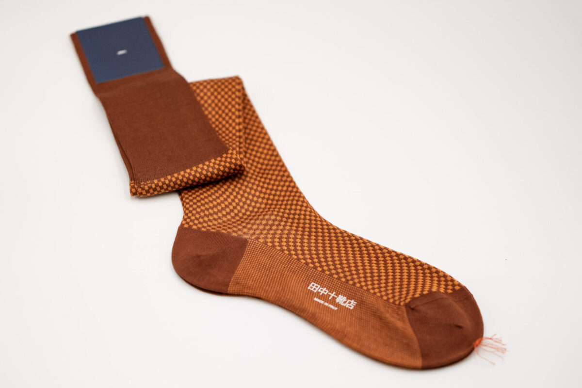 田中十靴店ロングホーズ　市松模様　Burnt Orange×Marigold