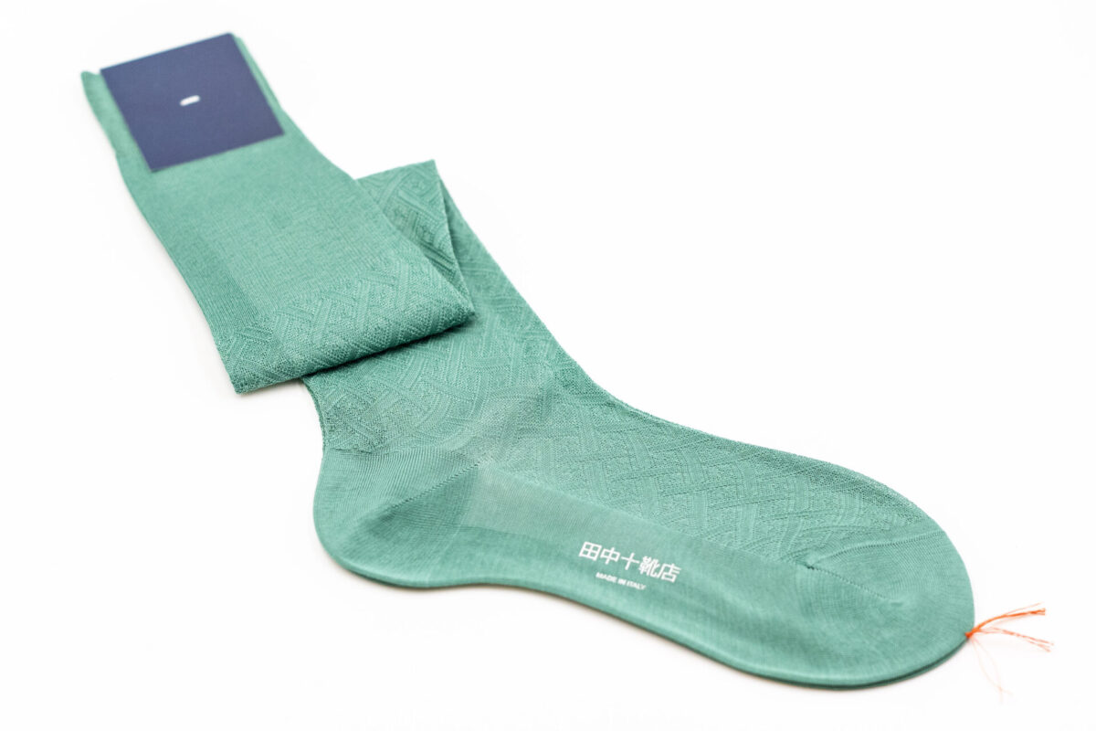 田中十靴店ホーズ　バイアス柄 emerald green