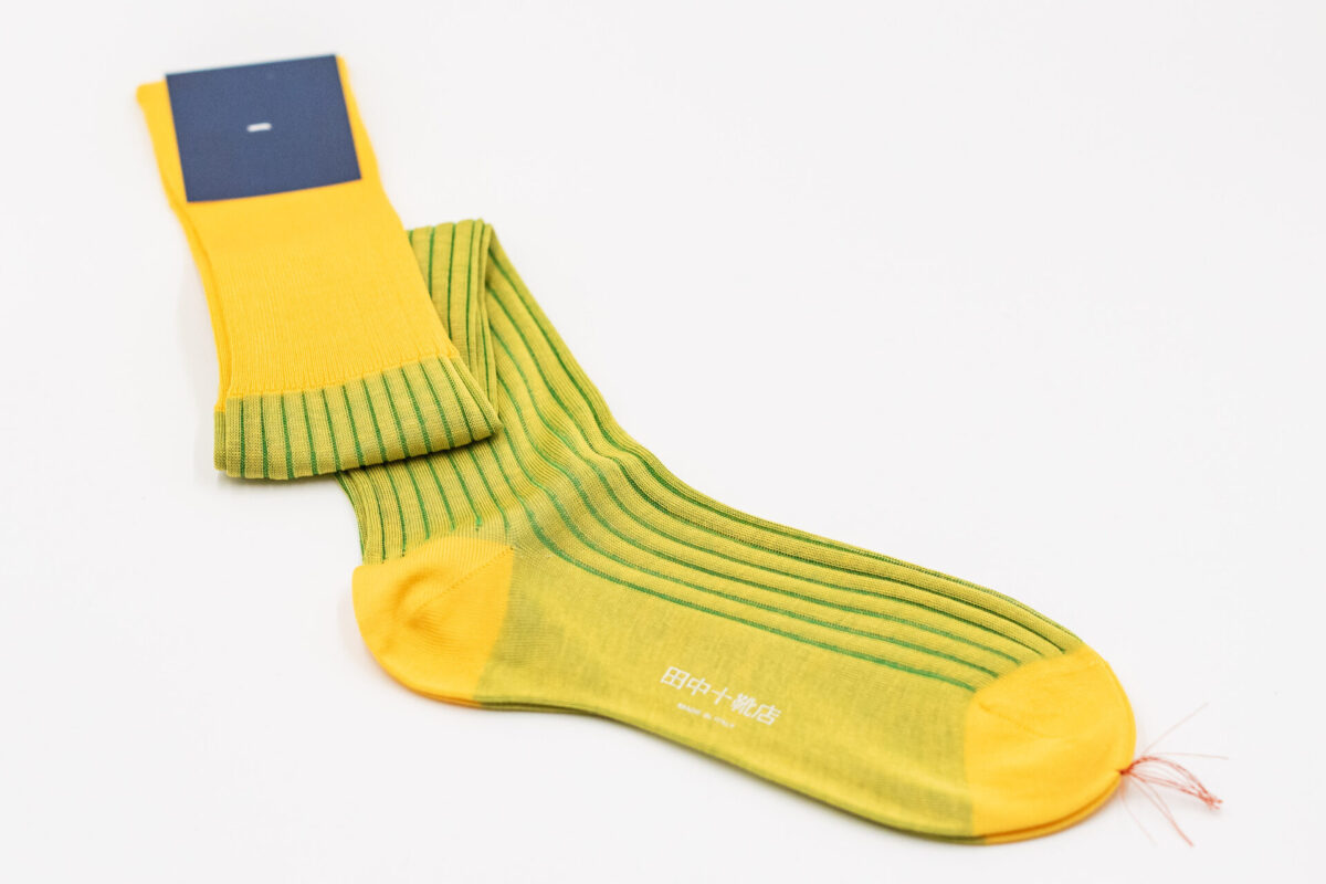 田中十靴店ホーズ　シャドーストライプ canary yellow×green