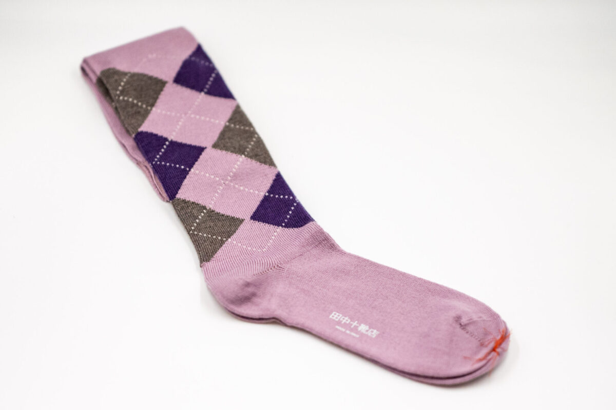 田中十靴店ロングホーズ アーガイル柄 rose pink地