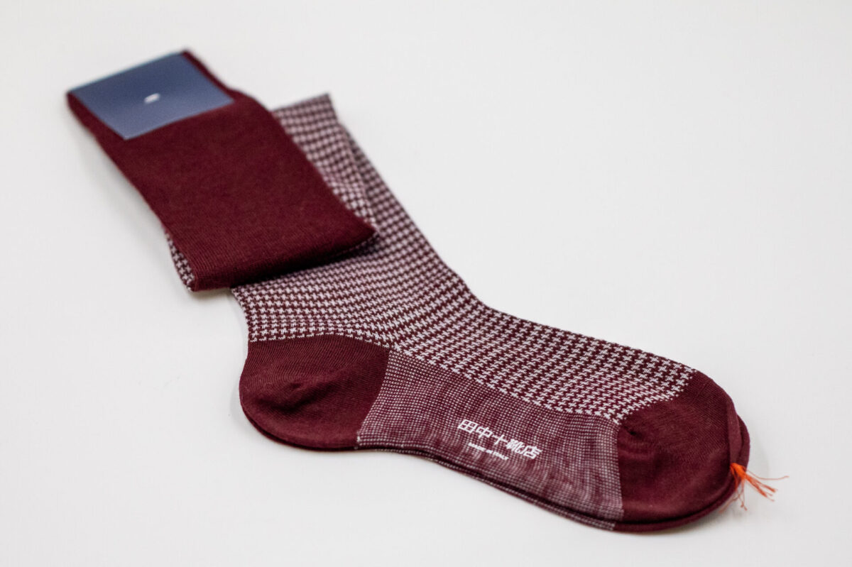 田中十靴店ロングホーズ 千鳥格子bordeaux×ice grey