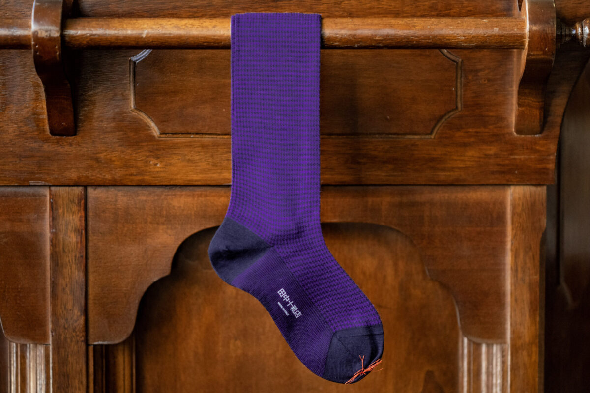 田中十靴店ロングホーズ 千鳥格子navy blue×violet